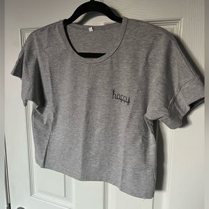 Cropped Gray “Happy” Tee